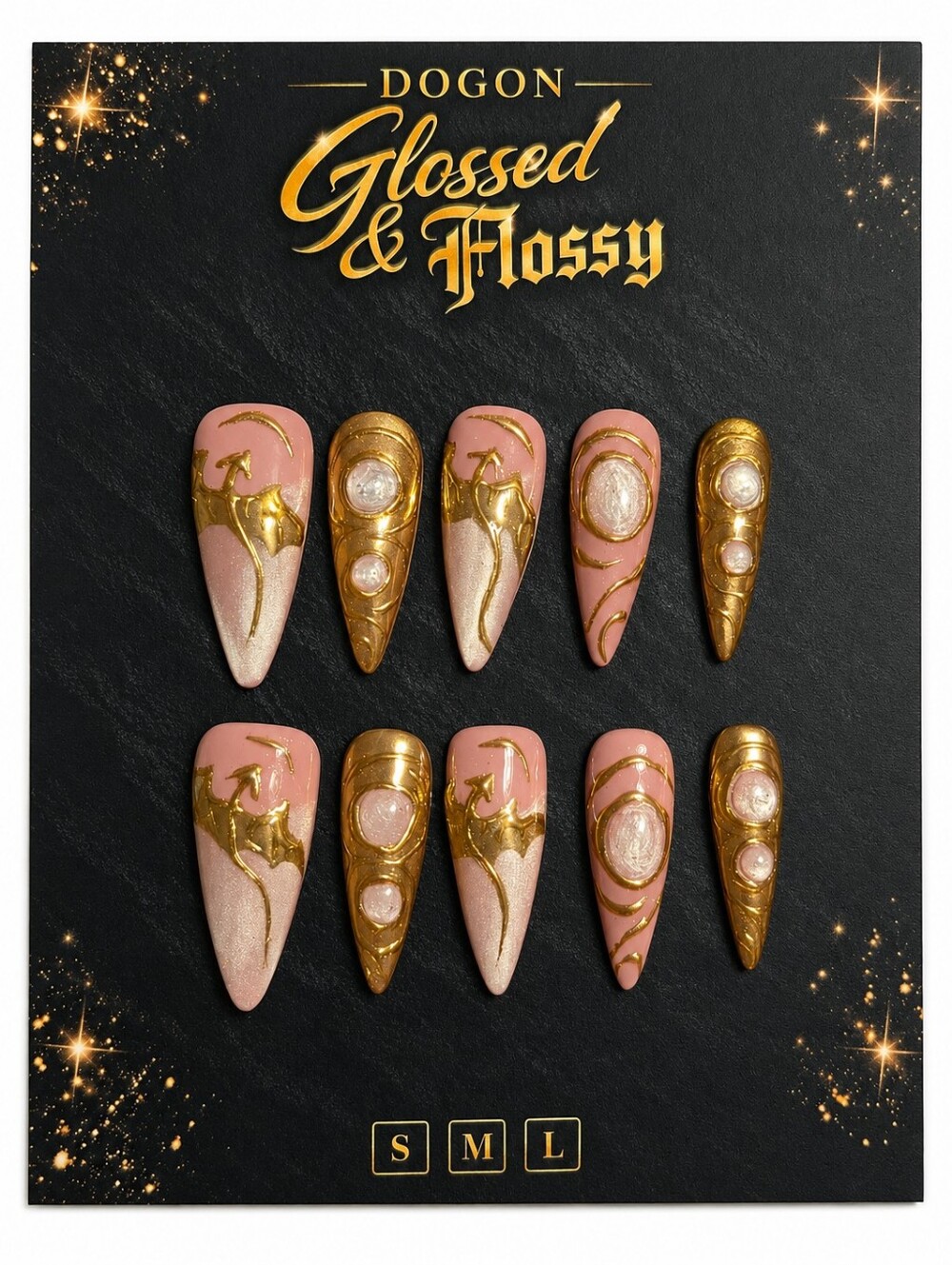 Premium Fantasy Dragon Gold Chrome Press-On Nails | Reusable | Long 3.0 Stiletto